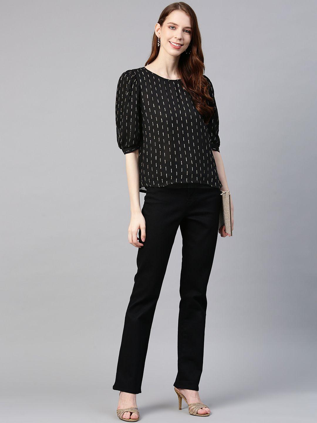 Golden lurex dot puff sleeve top
