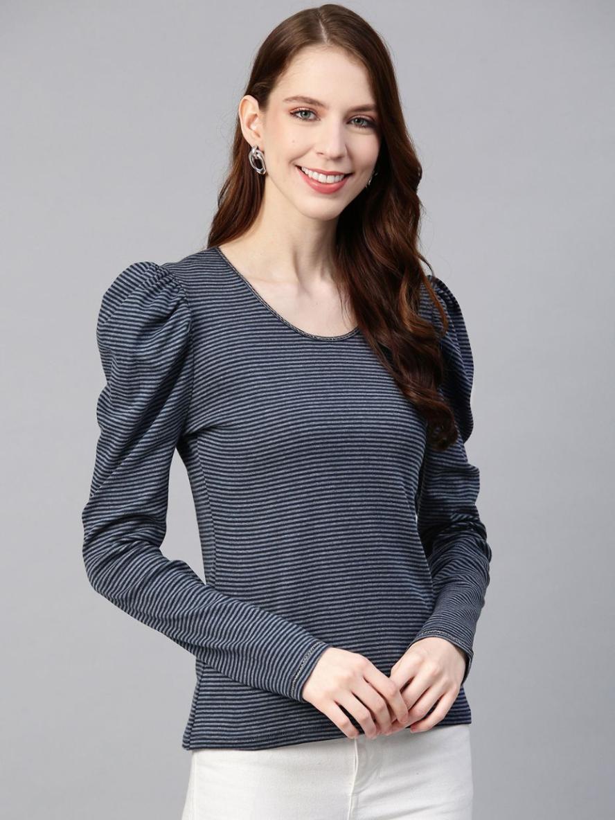 Puff sleeve stripe jersey top
