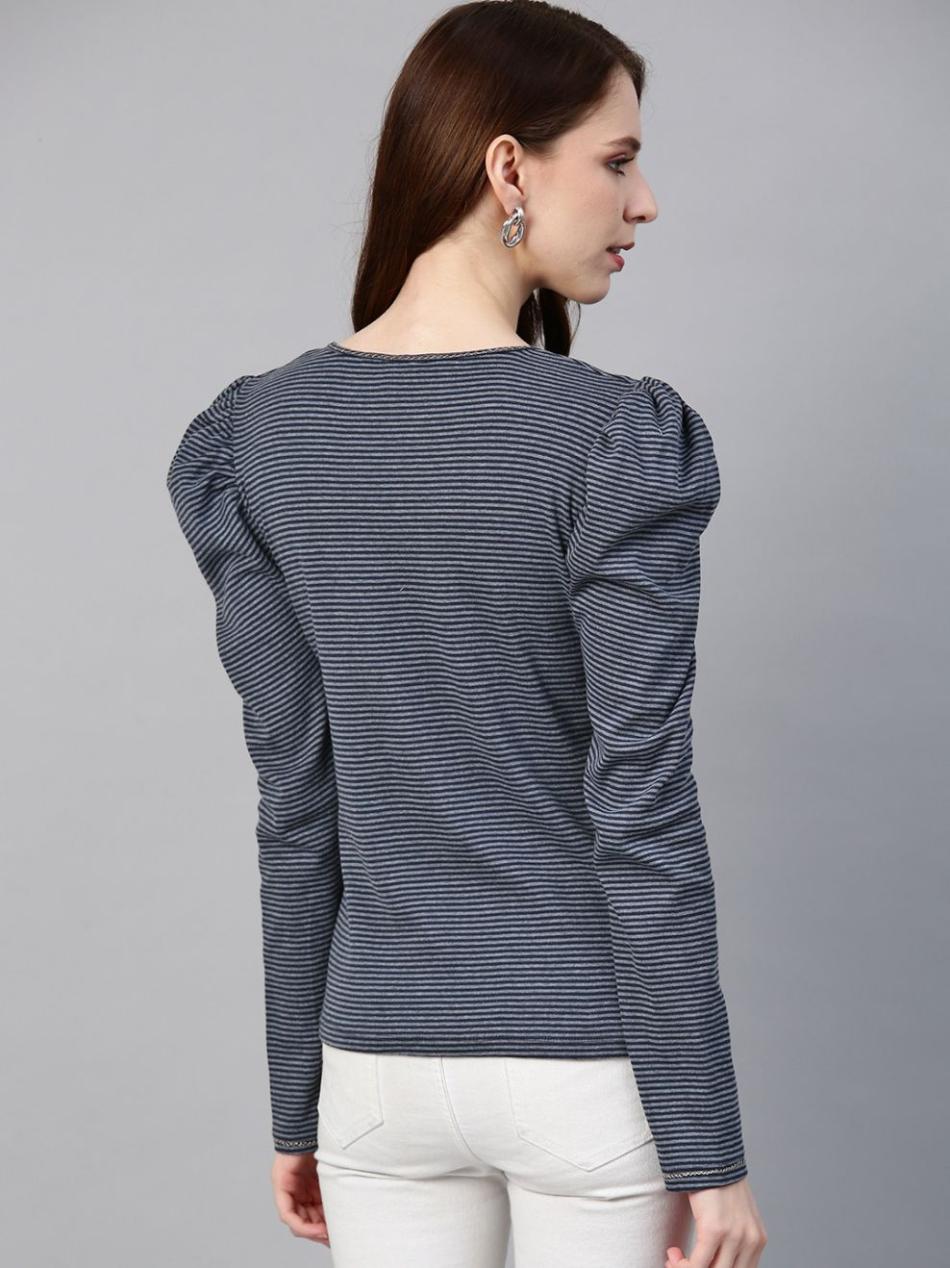 Puff sleeve stripe jersey top