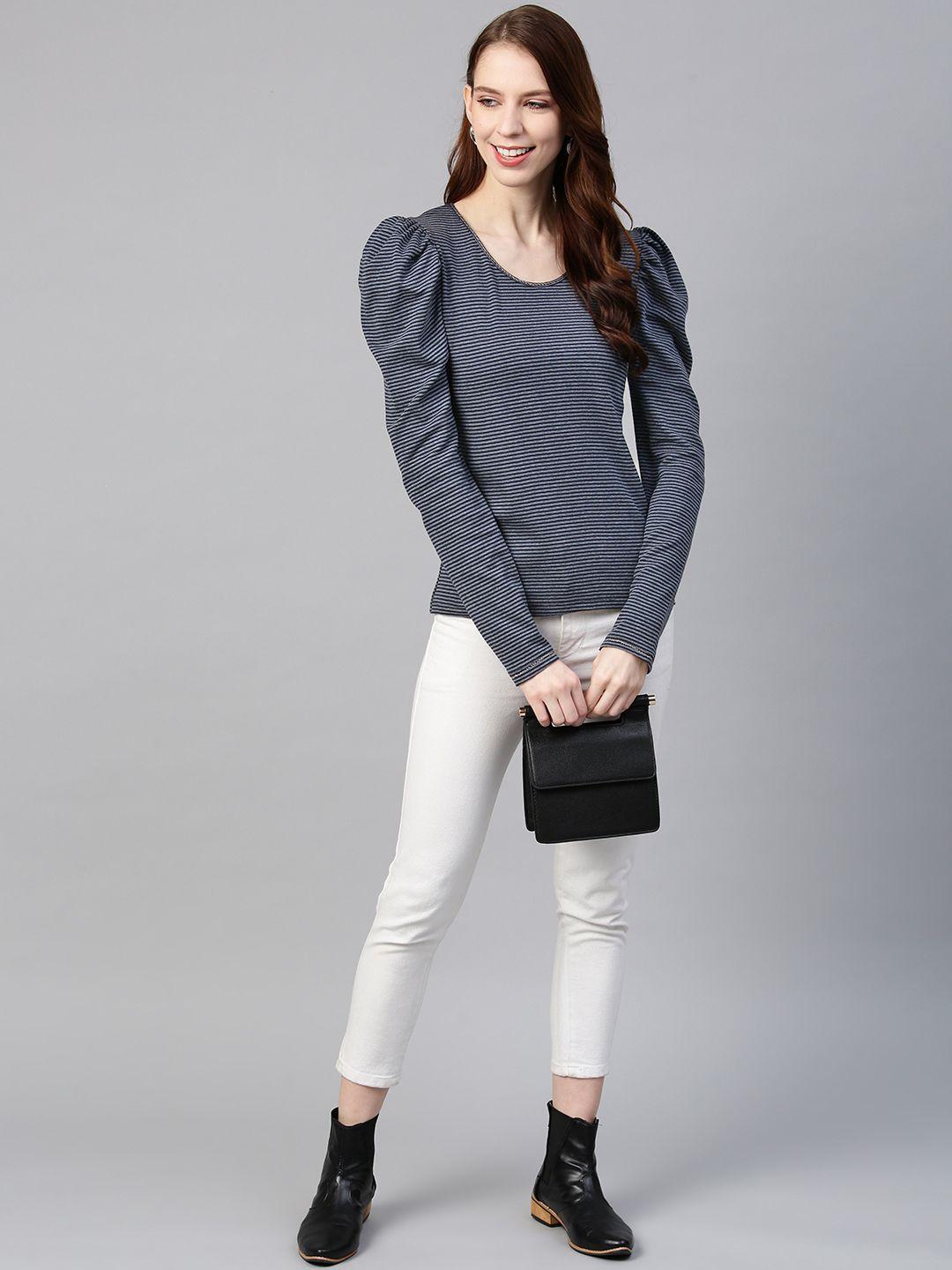 Puff sleeve stripe jersey top