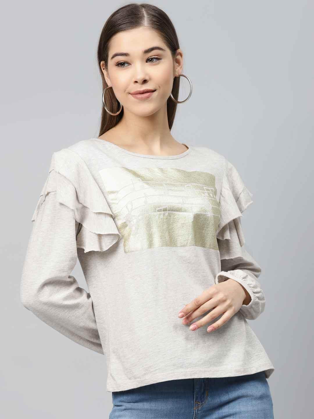 Melange full sleeve placement print top