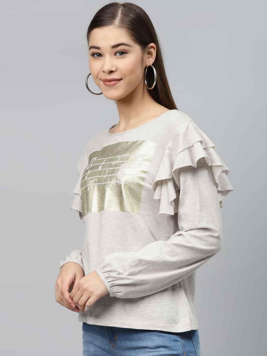Melange full sleeve placement print top