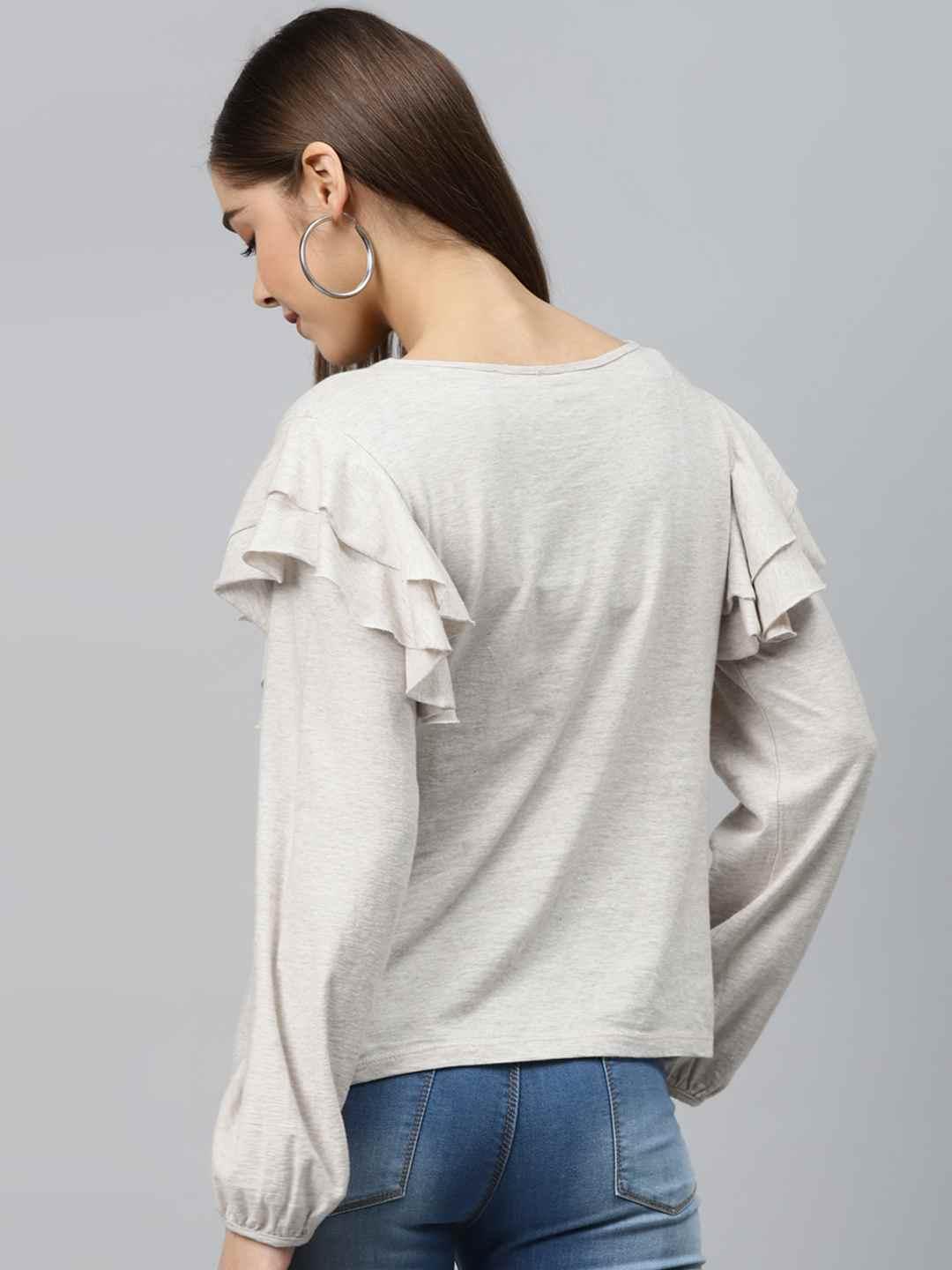 Melange full sleeve placement print top