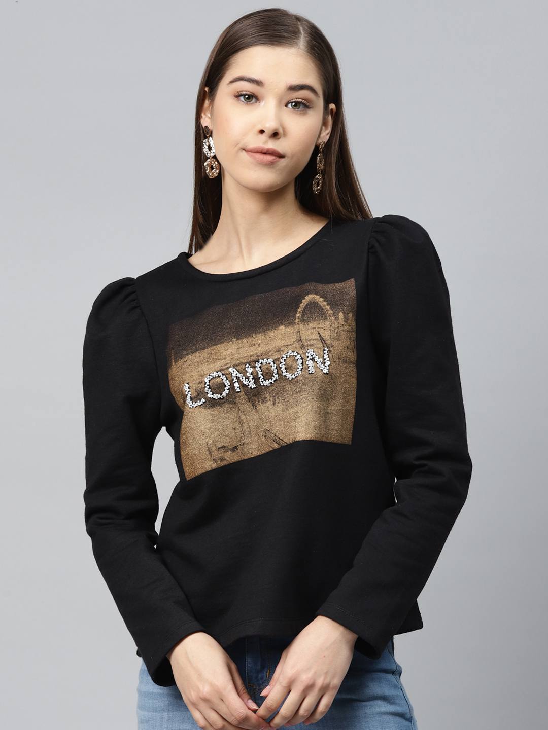 Printed Puff Sleeves Sweatshirt