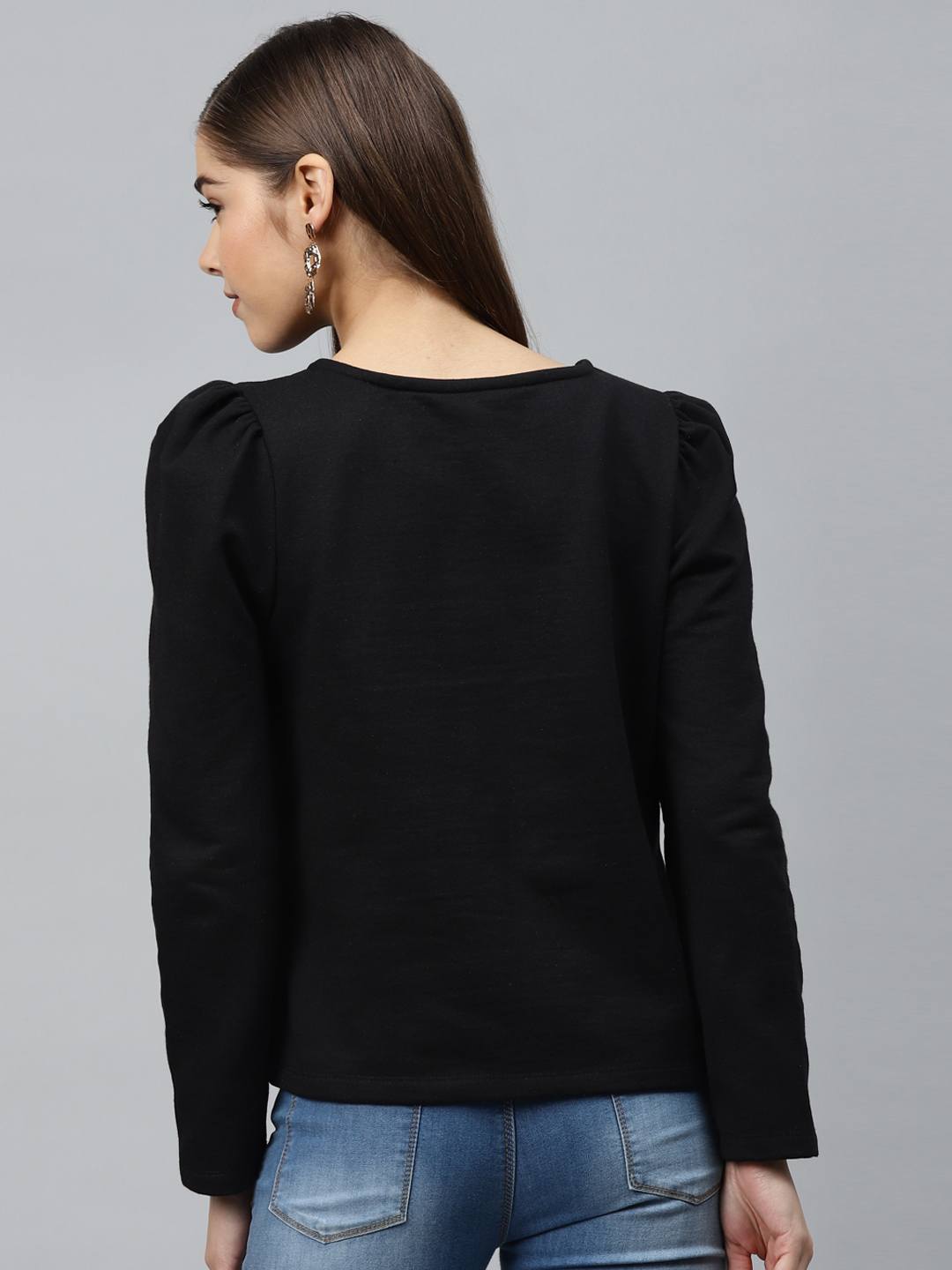 Printed Puff Sleeves Sweatshirt
