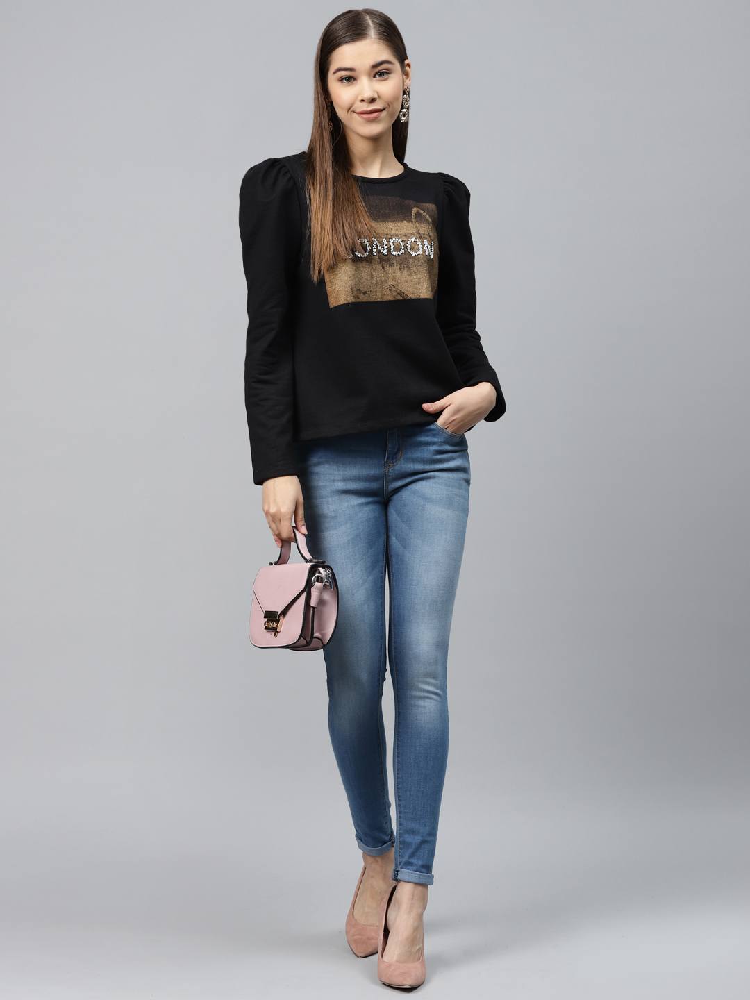Printed Puff Sleeves Sweatshirt