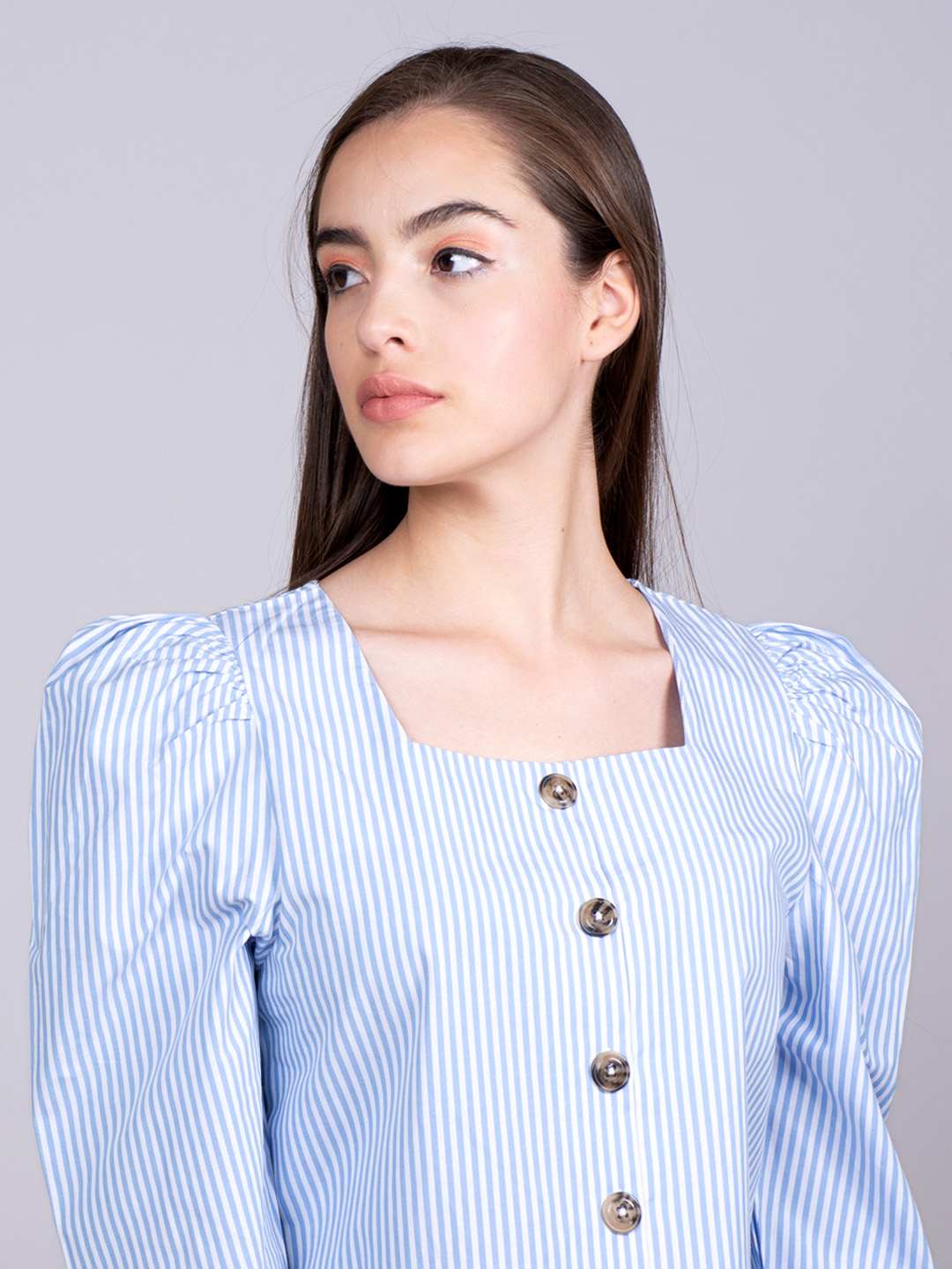 Volume Sleeves Cotton Stripe Top