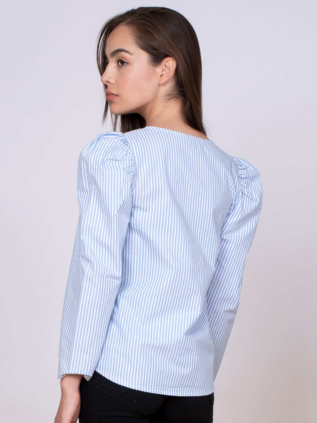 Volume Sleeves Cotton Stripe Top