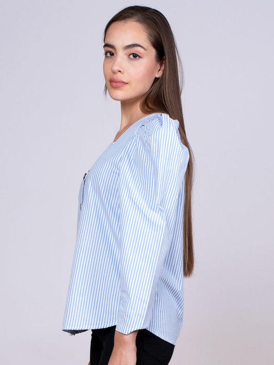 Volume Sleeves Cotton Stripe Top