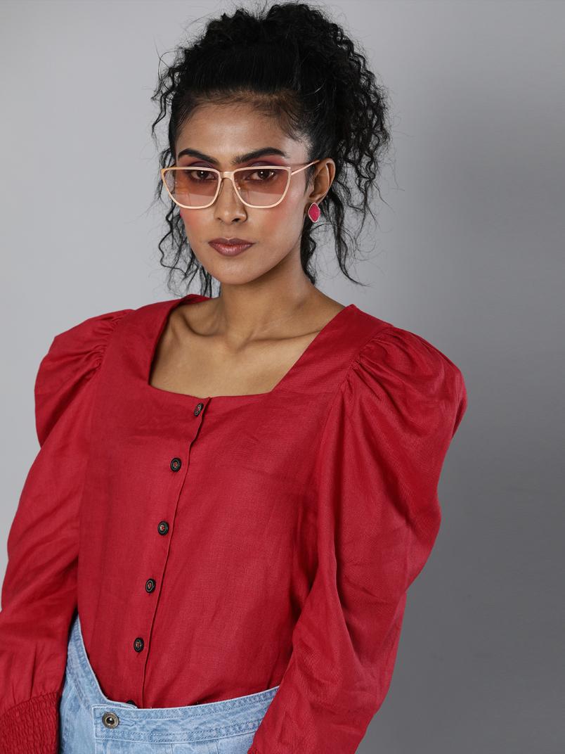 Volume Sleeves Linen Top