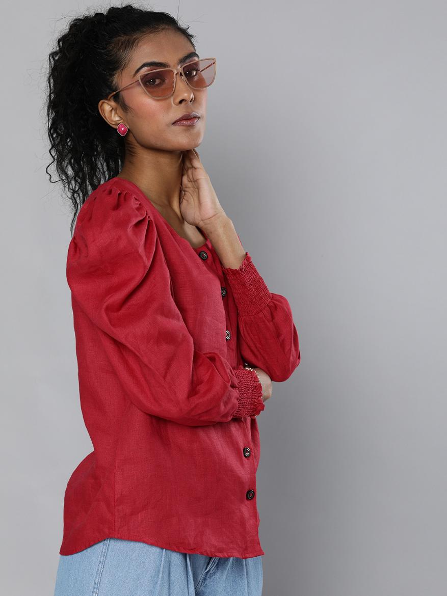 Volume Sleeves Linen Top