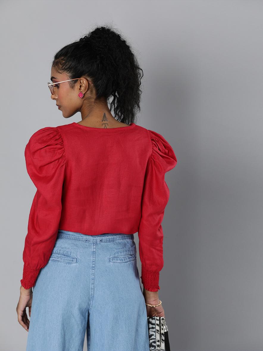 Volume Sleeves Linen Top