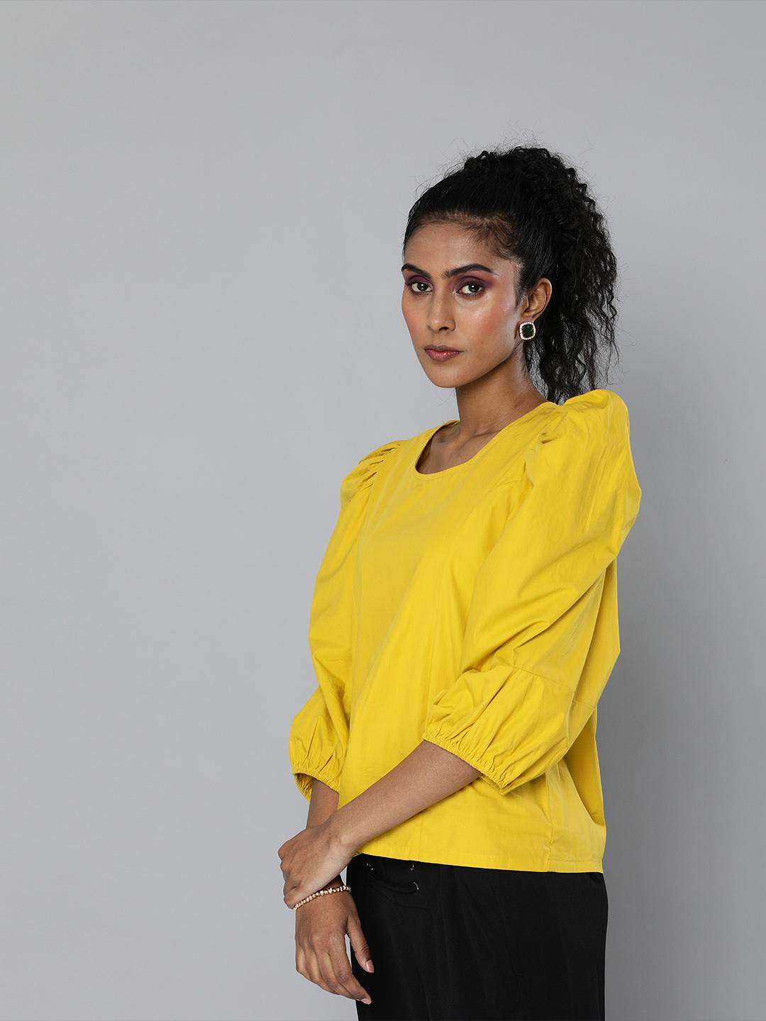 Mustard yellow volume sleeves Poplin top