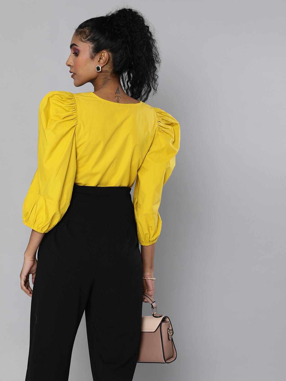 Mustard yellow volume sleeves Poplin top