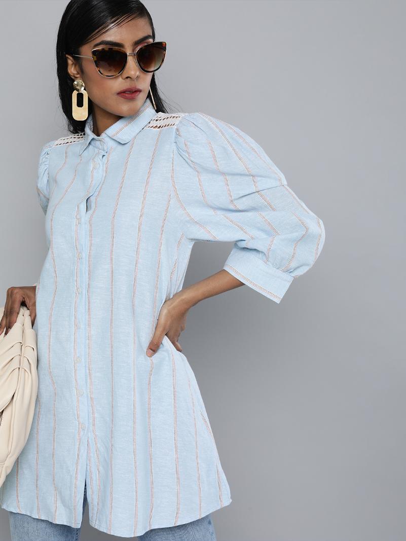 Striped Lace insert shirt tunic