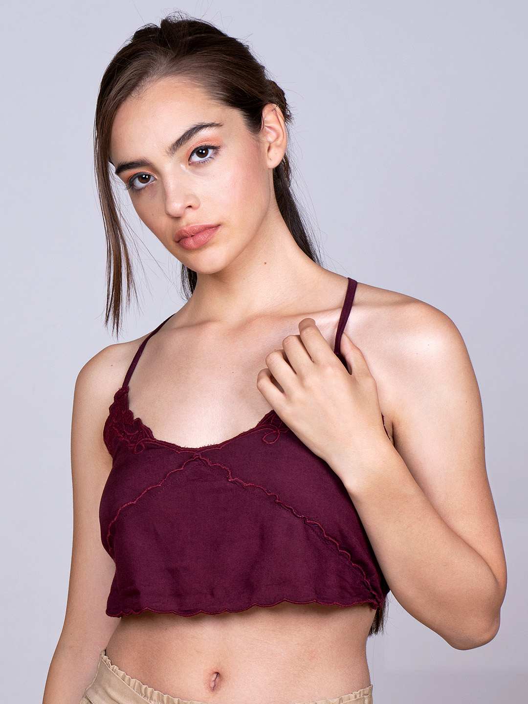 Wine Embroidered bralette top