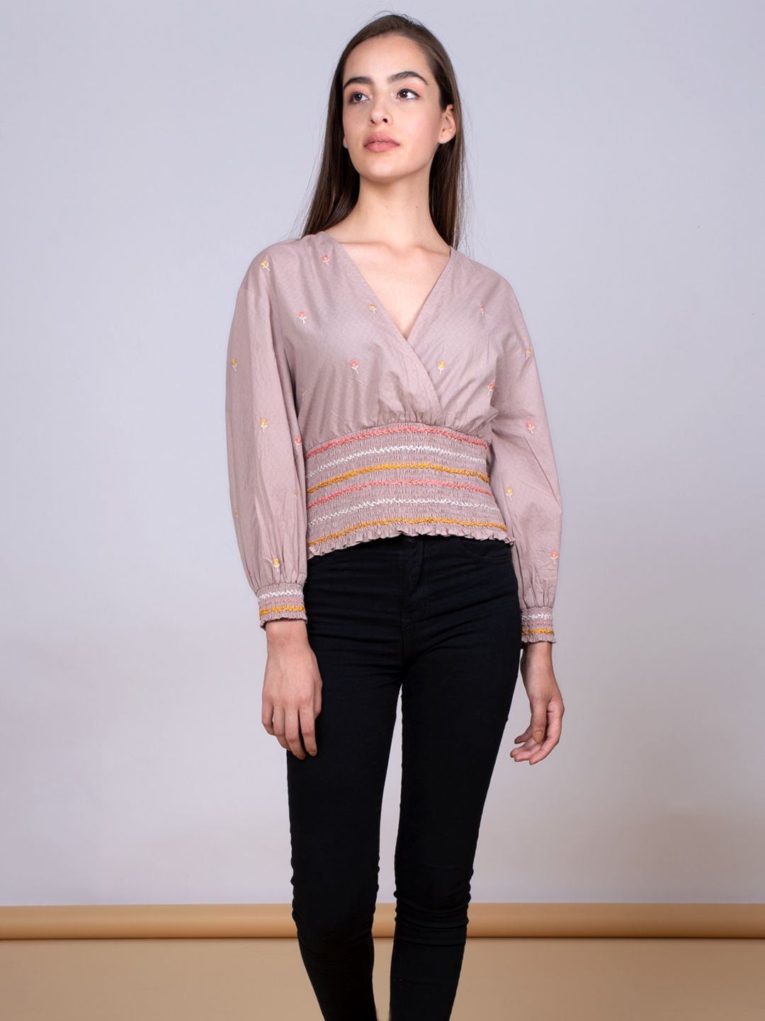 Embroidered Smocked Top