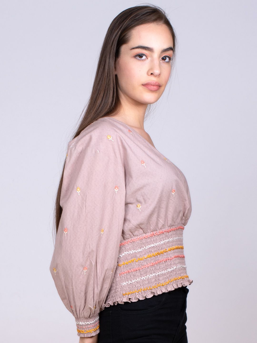Embroidered Smocked Top