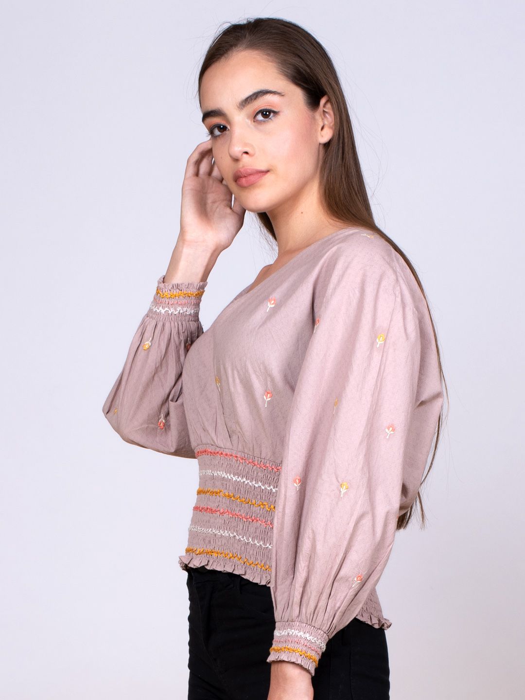 Embroidered Smocked Top