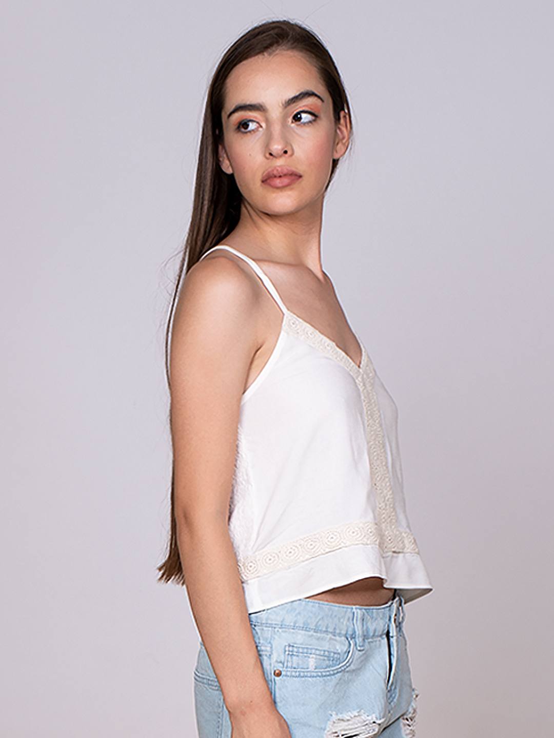 Lace patched white Strappy bralette