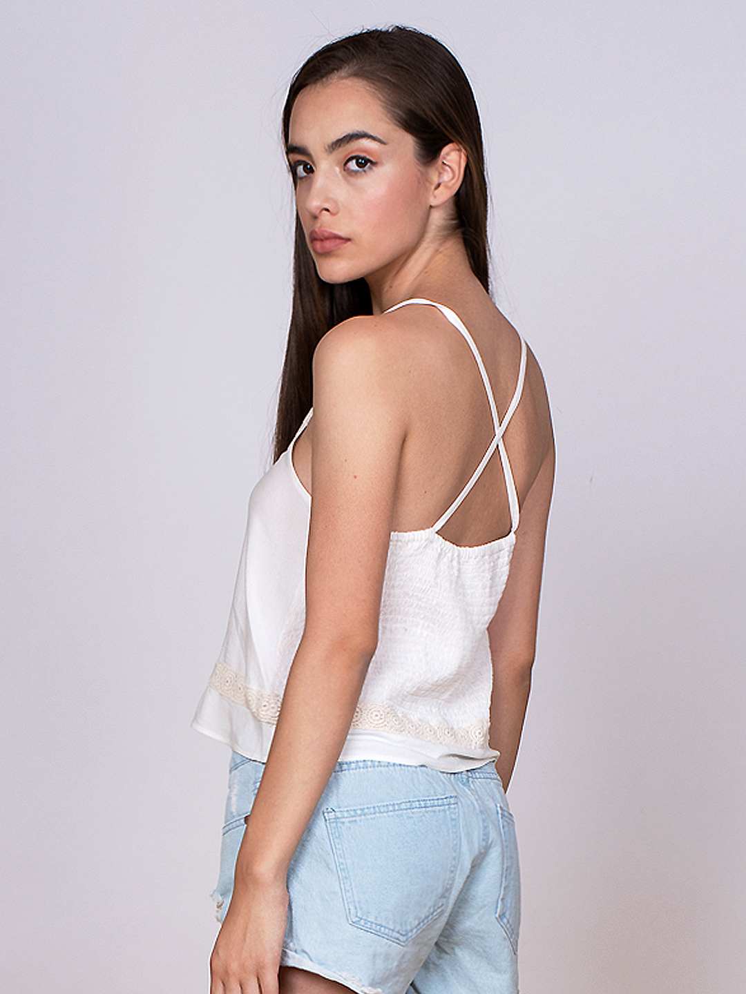 Lace patched white Strappy bralette