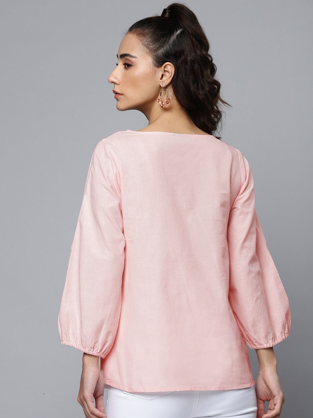 Pink Schiffli Embroidered Cotton Linen?op