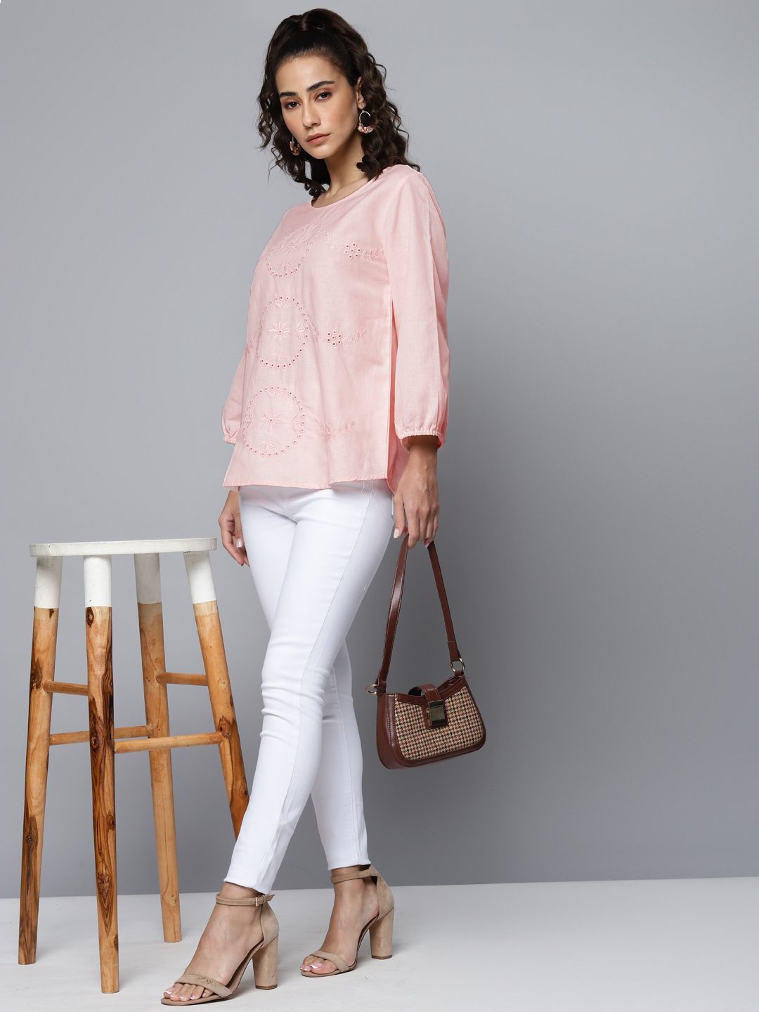 Pink Schiffli Embroidered Cotton Linen?op