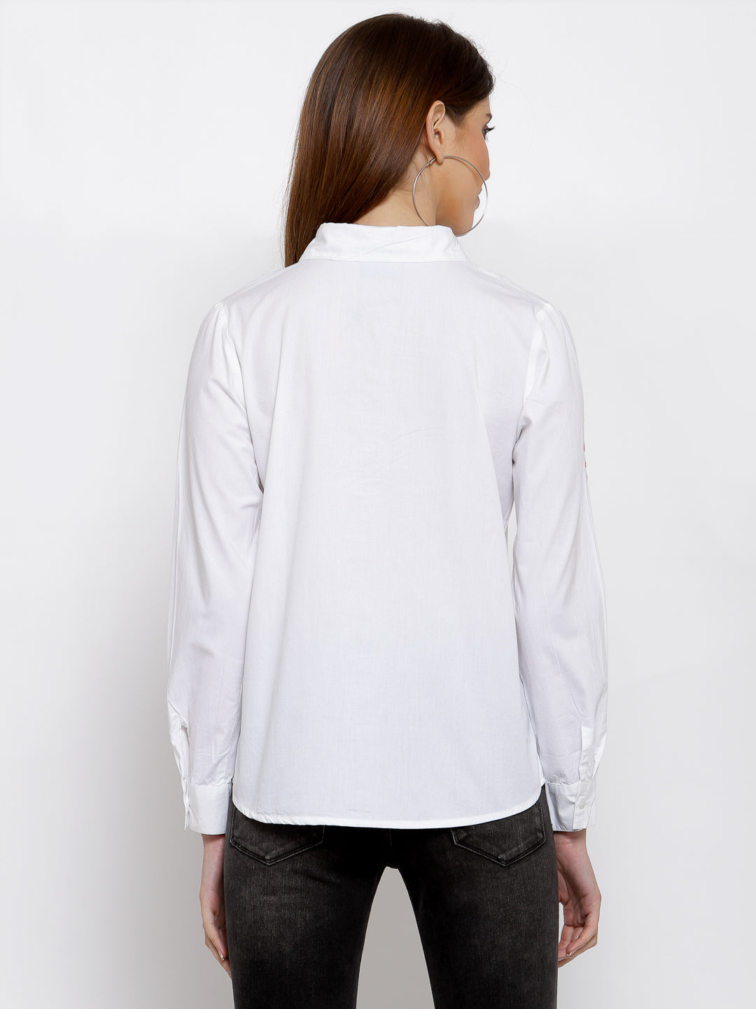 Women White Embroidered Cotton Casual Shirt