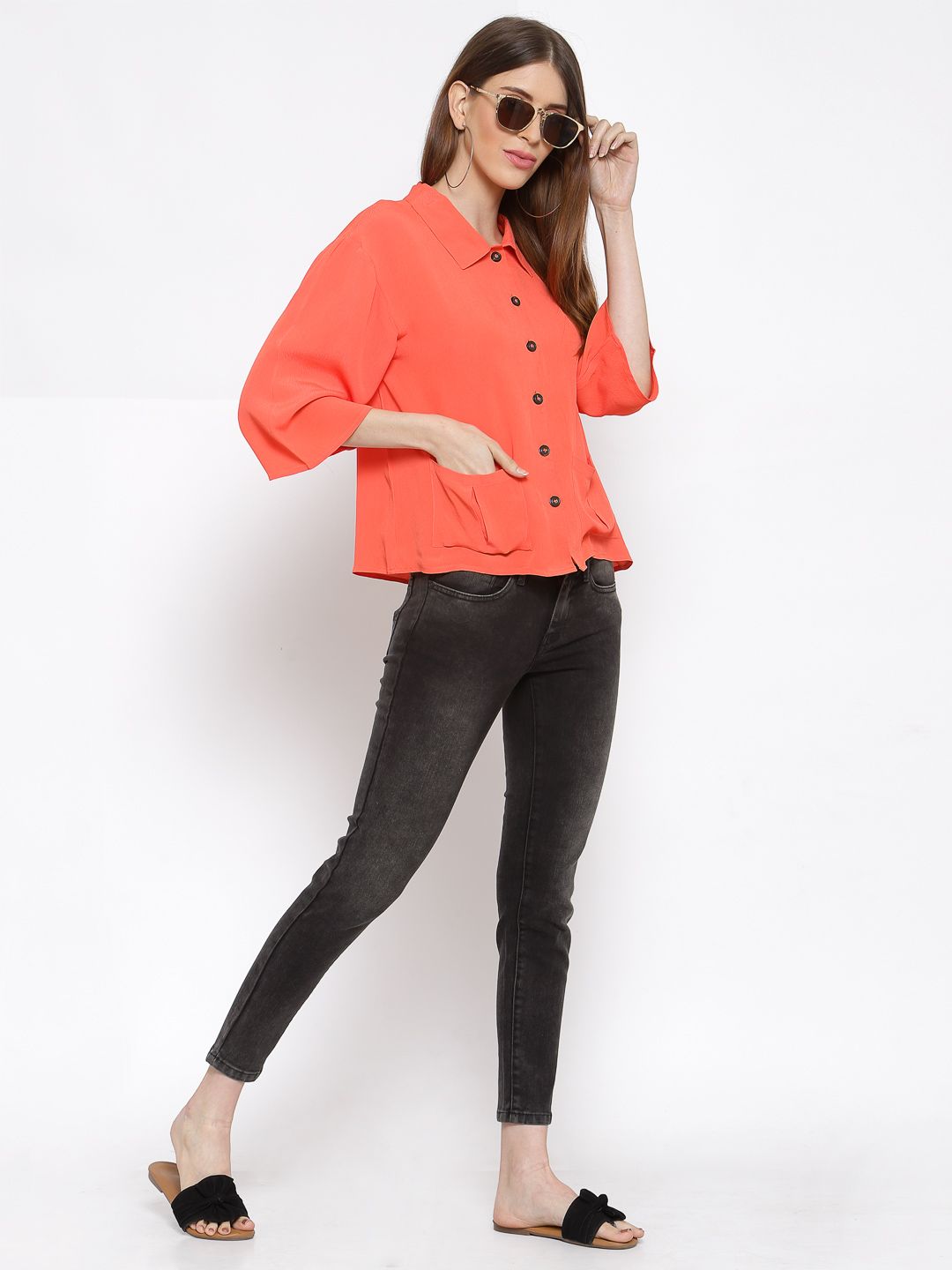 Casual Collar Moss Crepe Shirt