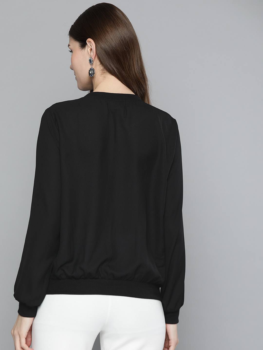 Shiny Black Bomber Top