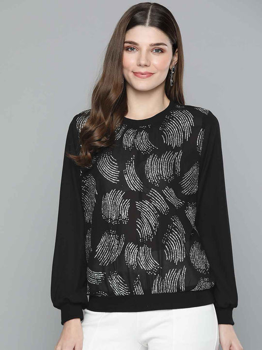 Shiny Black Bomber Top