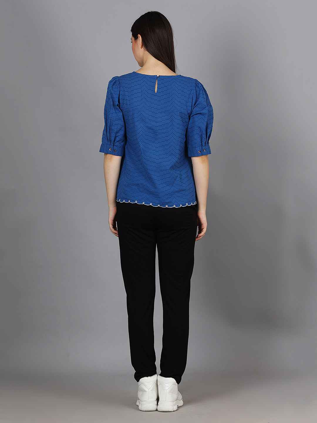 Royal Blue Embroidered Dobby Top