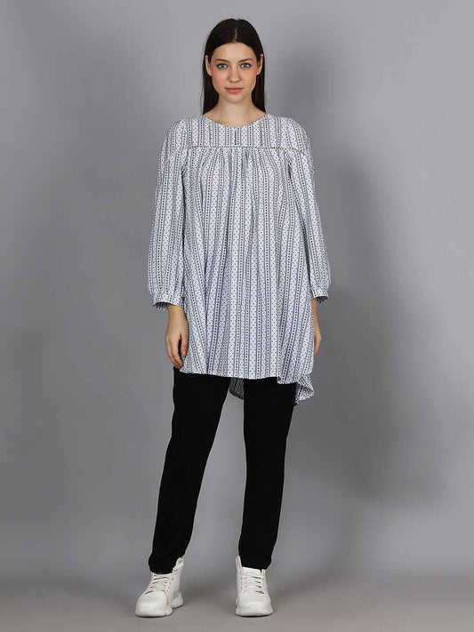 Cotton Dobby Lace Insert Relaxed Fit Tunic