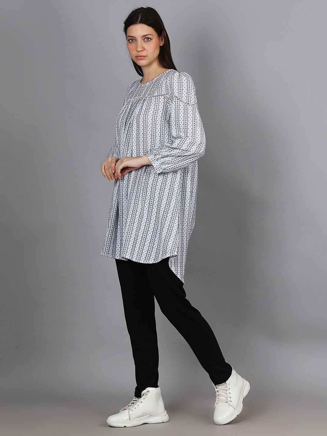 Cotton Dobby Lace Insert Relaxed Fit Tunic