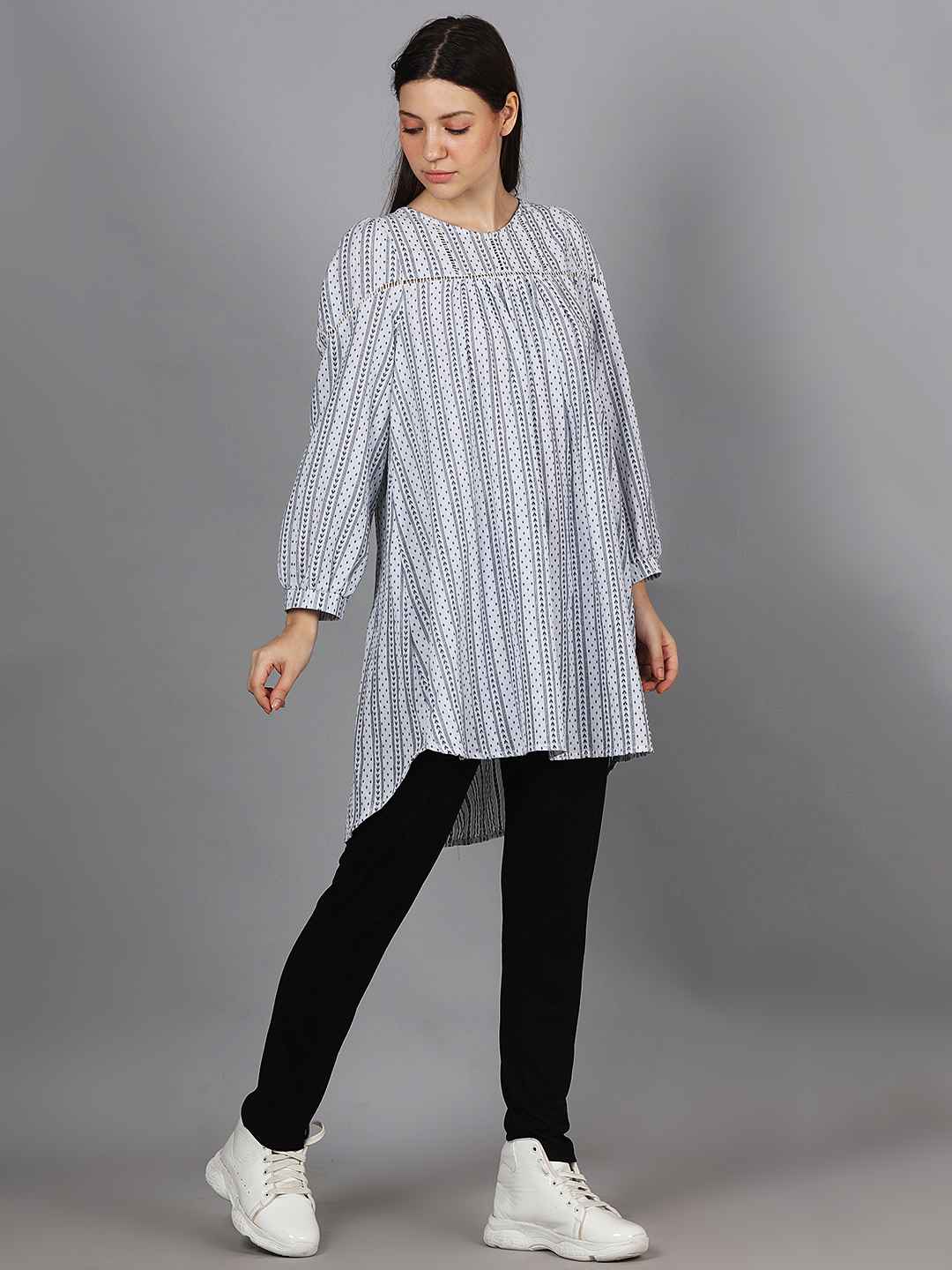 Cotton Dobby Lace Insert Relaxed Fit Tunic