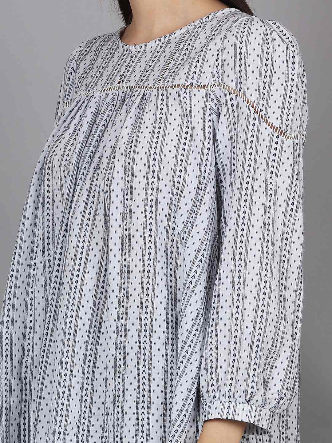 Cotton Dobby Lace Insert Relaxed Fit Tunic