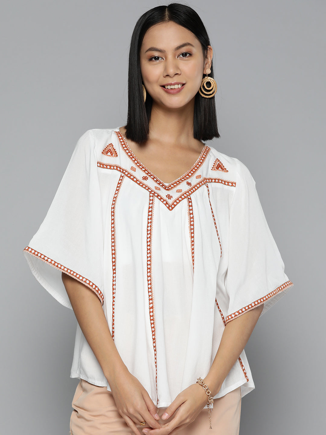 Embroidered offwhite rayon top