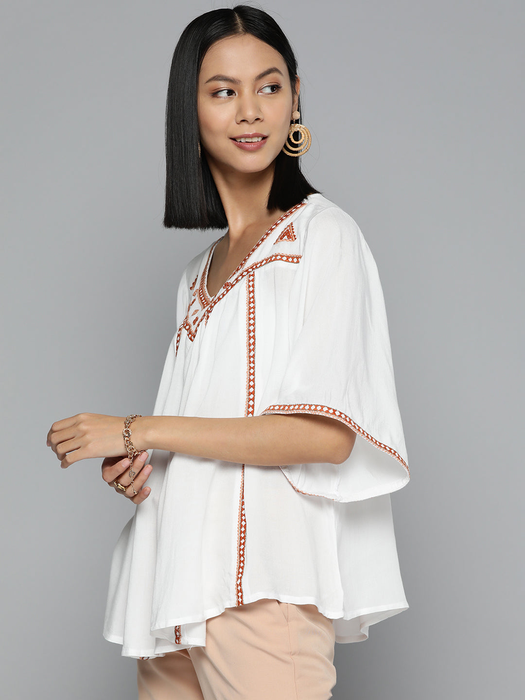 Embroidered offwhite rayon top