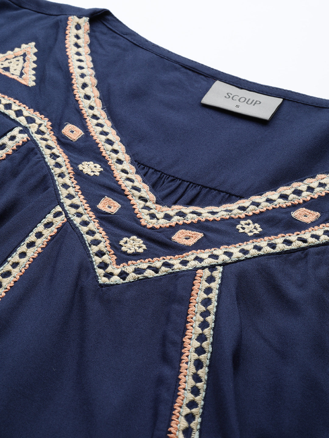 Embroidered blue rayon top