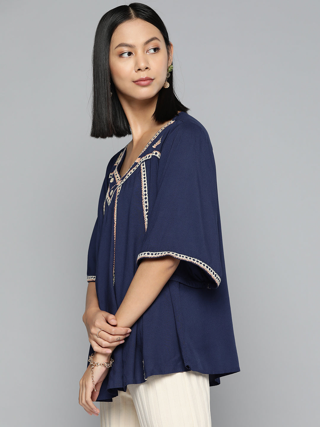 Embroidered blue rayon top