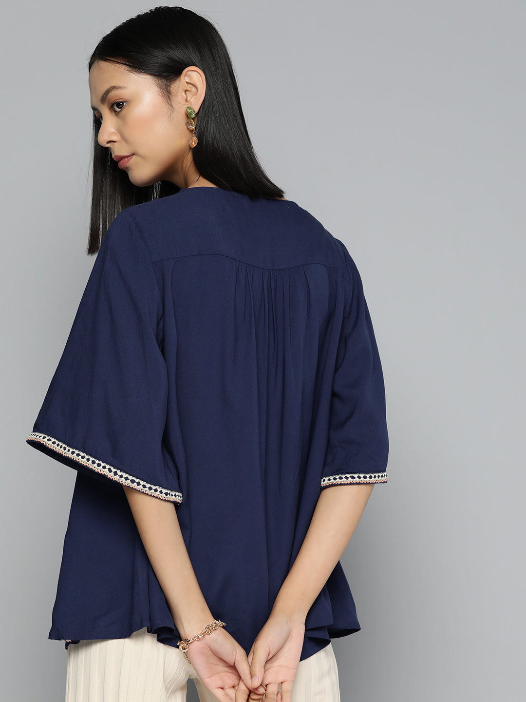 Embroidered blue rayon top