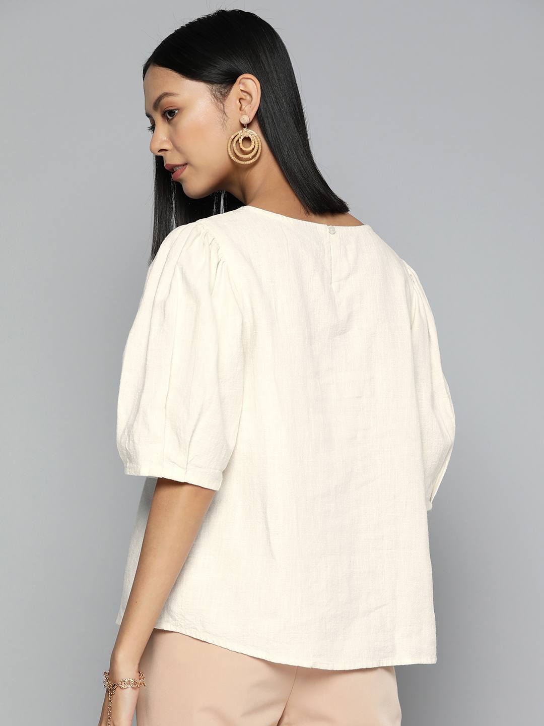 Embroidered offwhite cotton top