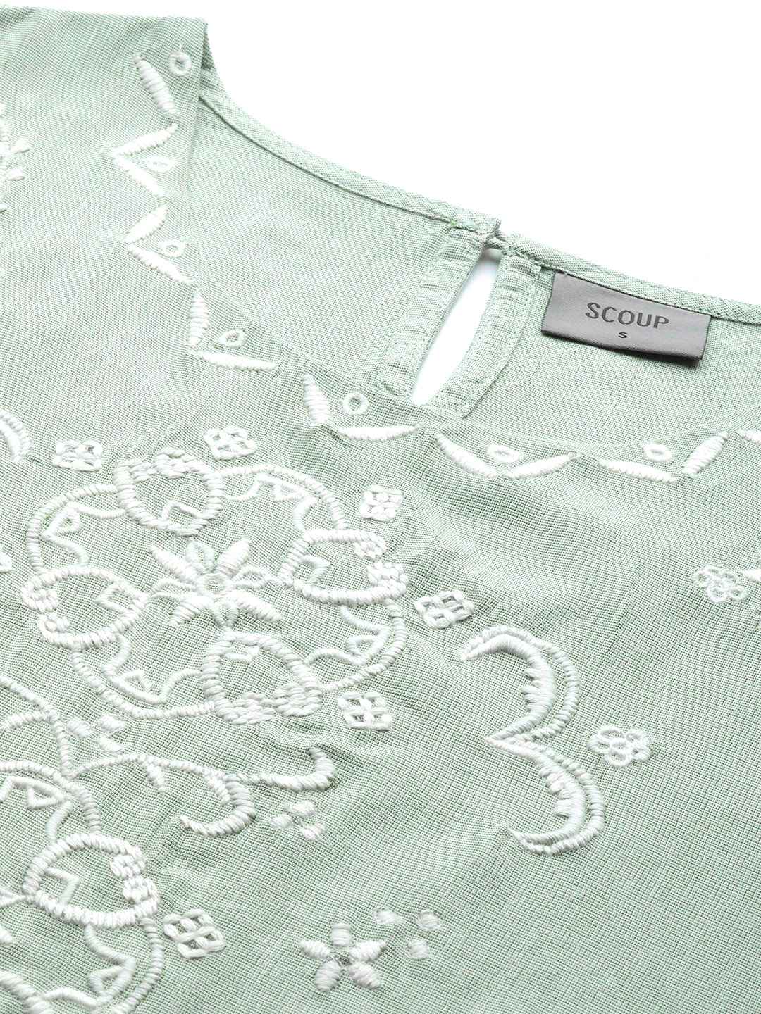 Embroidered light green cotton top