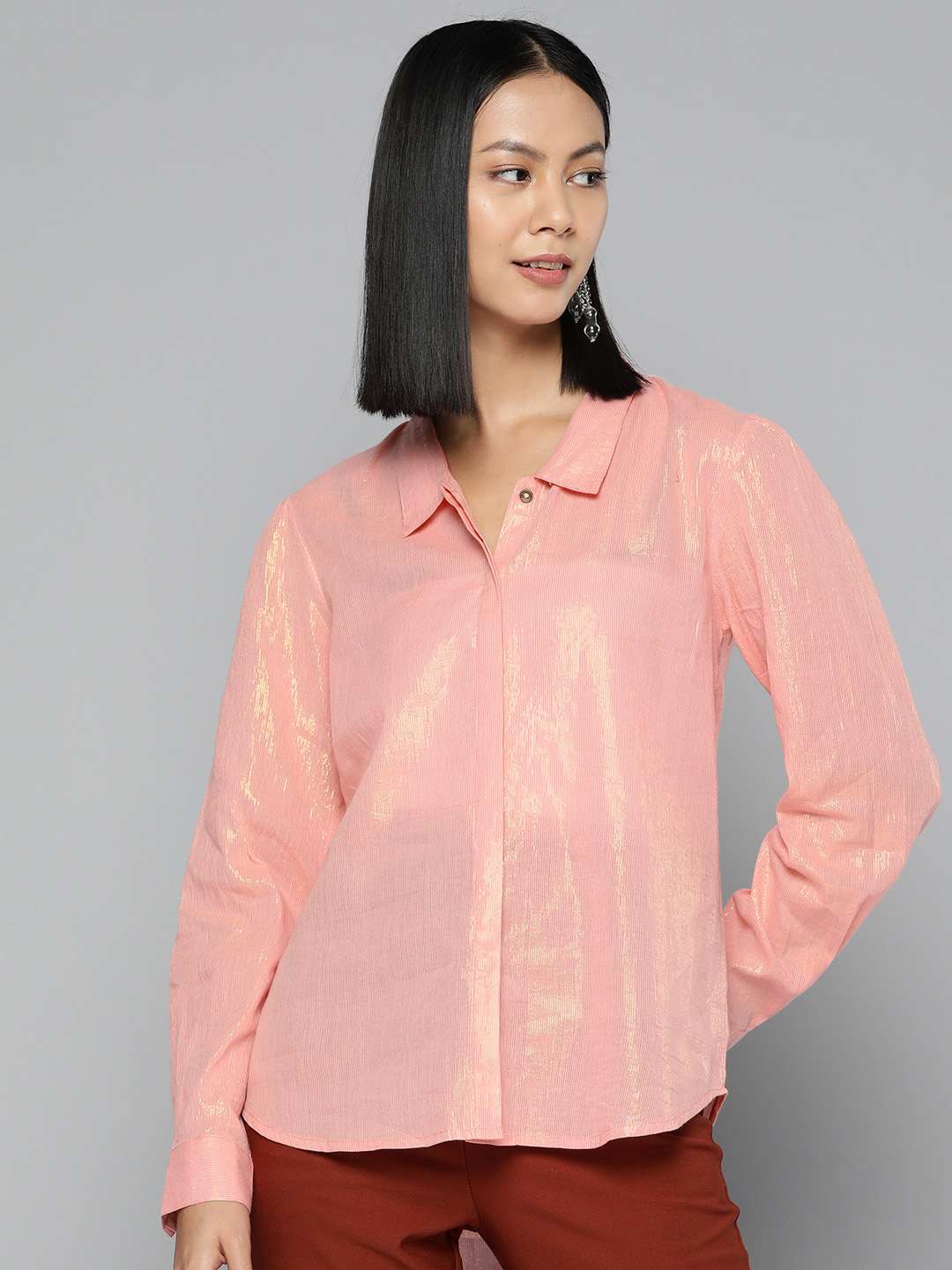 Pink cotton lurex shirt