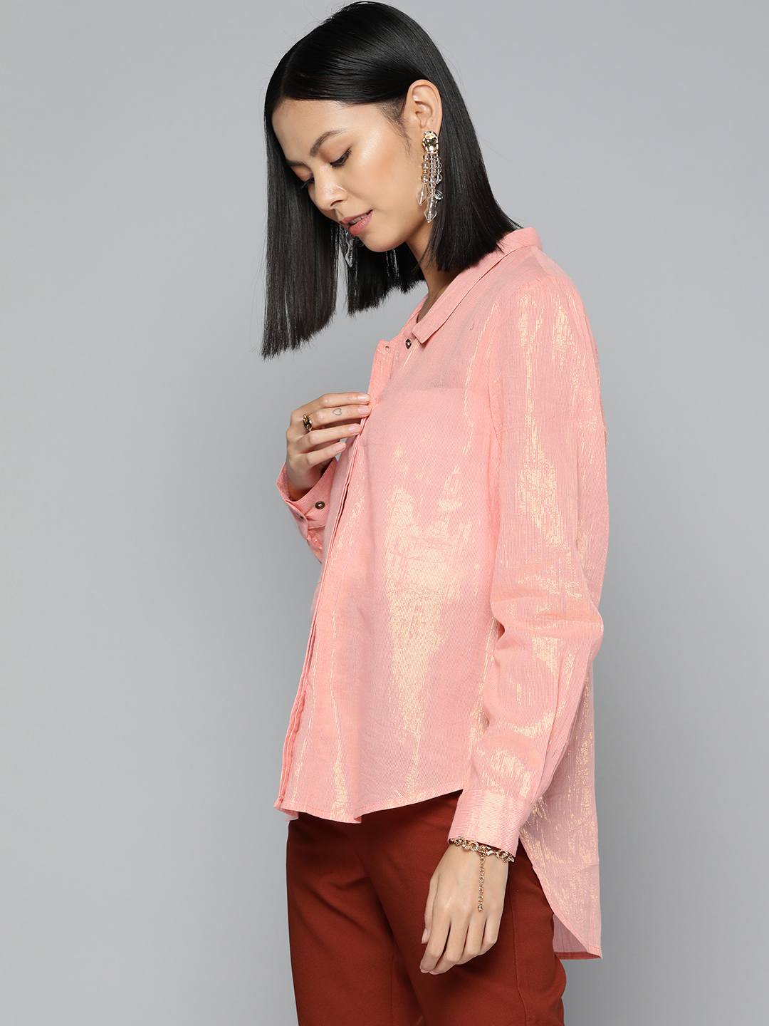 Pink cotton lurex shirt