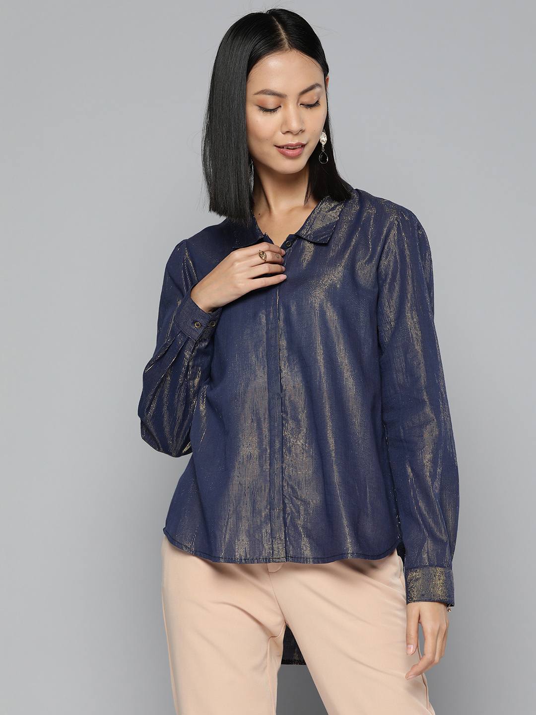 Blue cotton lurex shirt