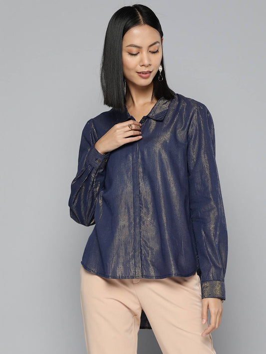 Blue cotton lurex shirt
