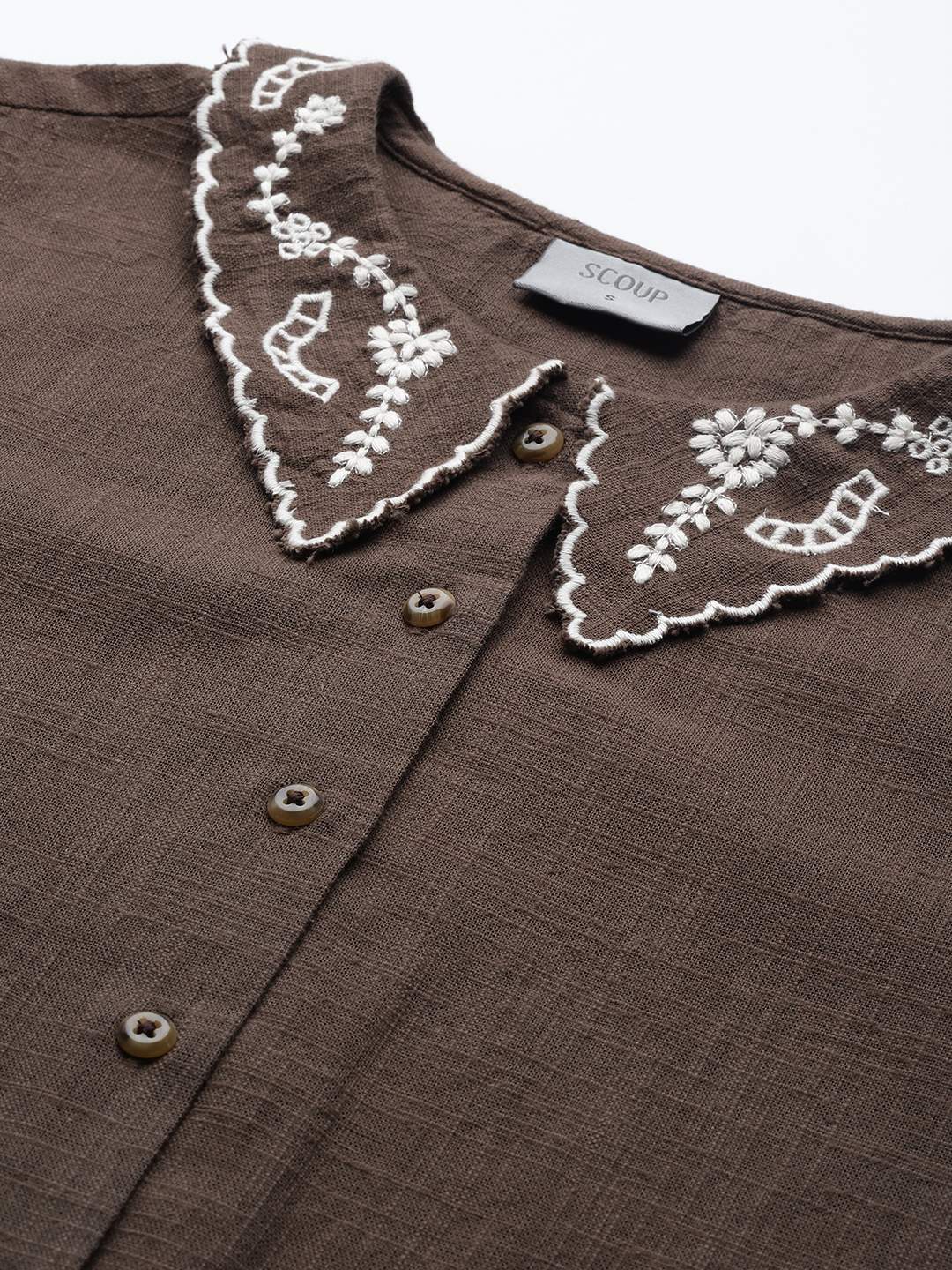 Brown Collar Embroidered Top