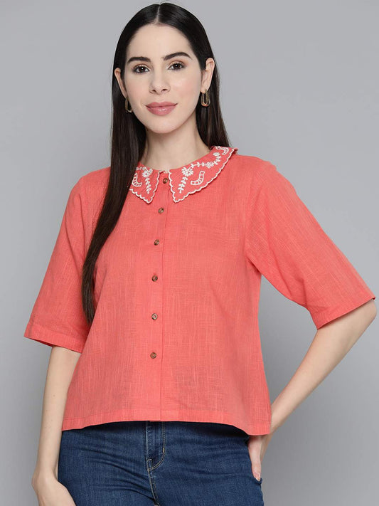 Embroidered collar top