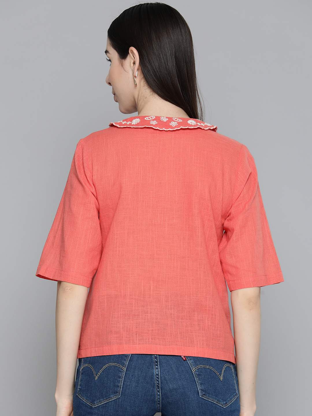 Embroidered collar top